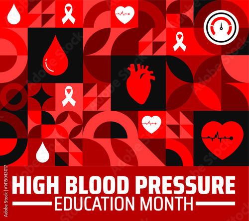 High Blood Pressure Education Month Geometric shape pattern background banner or poster design template. observed every year in May. Holiday concept. Use to any Template, card, poster, placard.