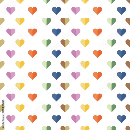 Multicolored heart pattern with bold shades, seamless romantic background for Valentine's Day, wedding or romantic stationery design