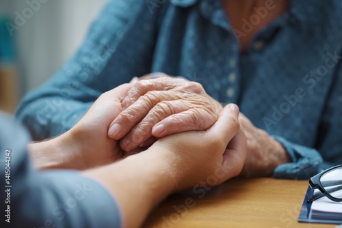 Hands of an older person being held by a younger person, symbolizing care and support.