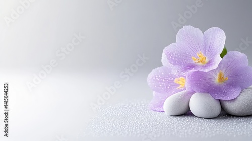 Peaceful floral arrangement on stones