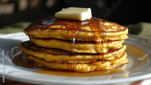 Wallpaper Mural A stack of fluffy pancakes drizzled with syrup and topped with a pat of butter, showcasing a classic breakfast dish. Torontodigital.ca