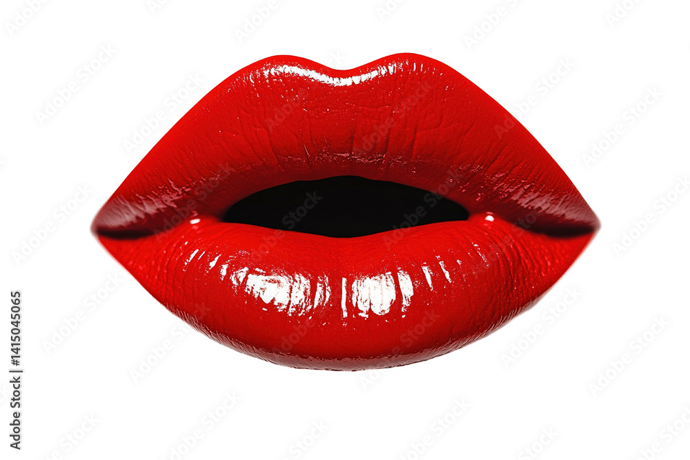 Luscious red lips with a glossy texture, presented against a plain, stark transparent background Luscious red lips with a glossy texture, presented against a plain, stark transparent background