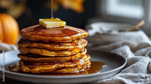 Wallpaper Mural A stack of fluffy pancakes drizzled with syrup and topped with a pat of butter, showcasing a classic breakfast dish. Torontodigital.ca