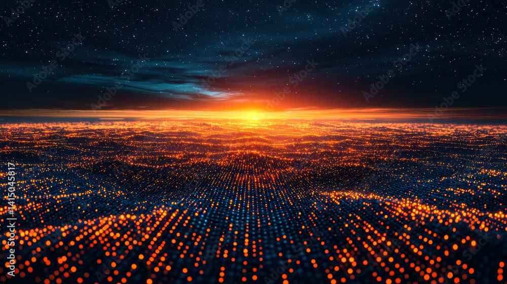 Colorful bursts of global internet traffic illustrate vibrant digital connectivity across a city network