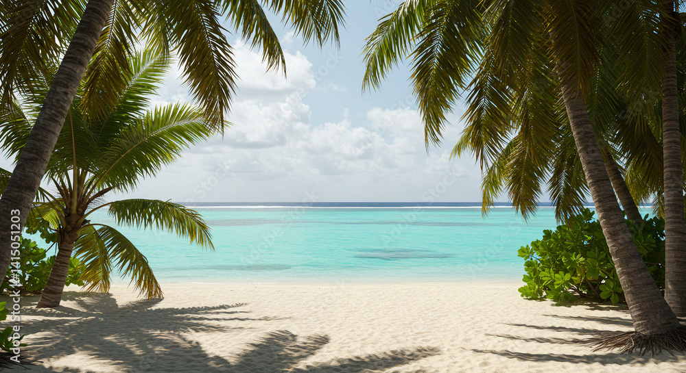 Fototapeta premium Hidden Beach with Palm Trees and Turquoise Water