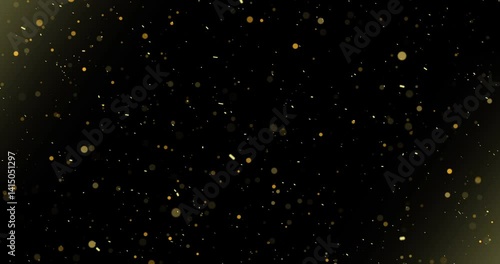 
4K Subtle Gold dust particle background overlay realistic light dust effect in black. Air overlay small dust dirt flying shimmering real-like particles fairy fantasy transparent atmosphere overlay fx