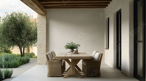 Rustic Mediterranean style patio with outdoor furniture