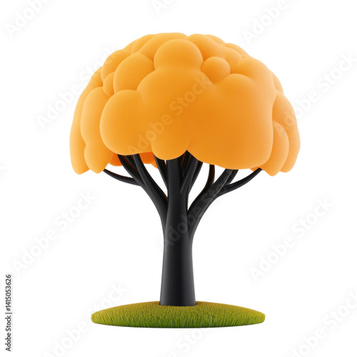 Colorful orange tree sculpture display modern art gallery indoor. Isolated on transparent background, png.