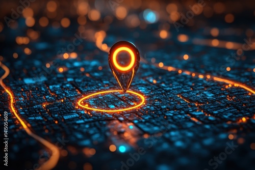 Wallpaper Mural Modern urban map highlighting a glowing location pin in the city at night creating a vibrant visual impression Torontodigital.ca