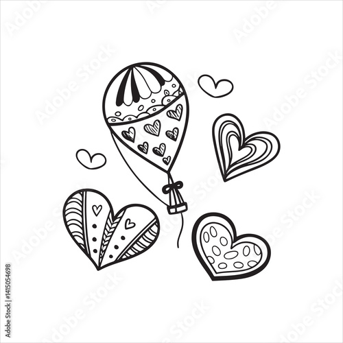 Heart Balloon Decorative Hearts Vector Black White