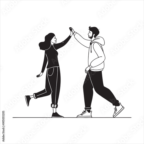 Two People High Five Silhouette Vector Graphic