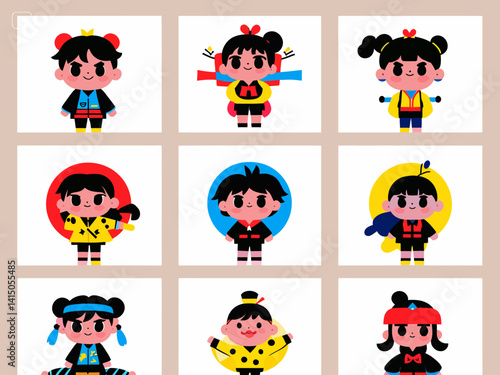 vector set colorful illustration of anime cartoon character photo