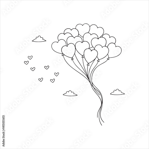 Bunch of Balloons Floating Sky Vector Outline