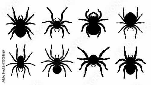 set of black spiders silhouette vector on white background