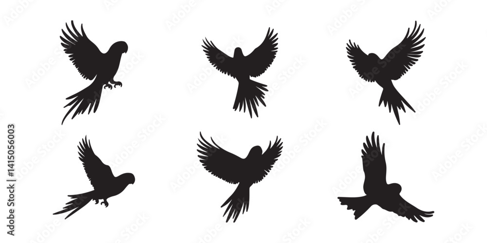 Obraz premium Bird Silhouette Vector Set – Black Bird Clipart Illustrations