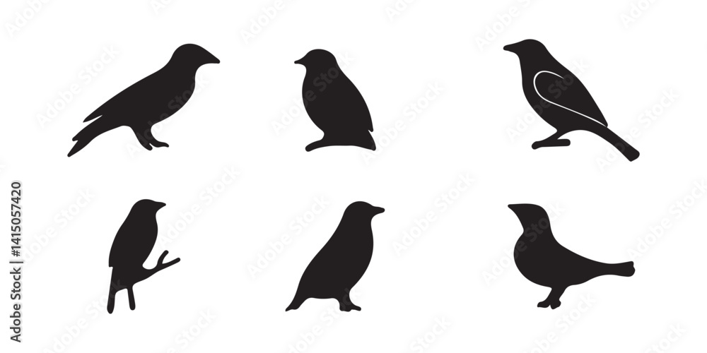 Fototapeta premium Bird Silhouette Vector Set – Black Bird Clipart Illustrations