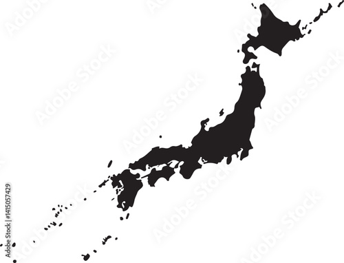 Black silhouette country borders map of Japan on white background of vector illustration