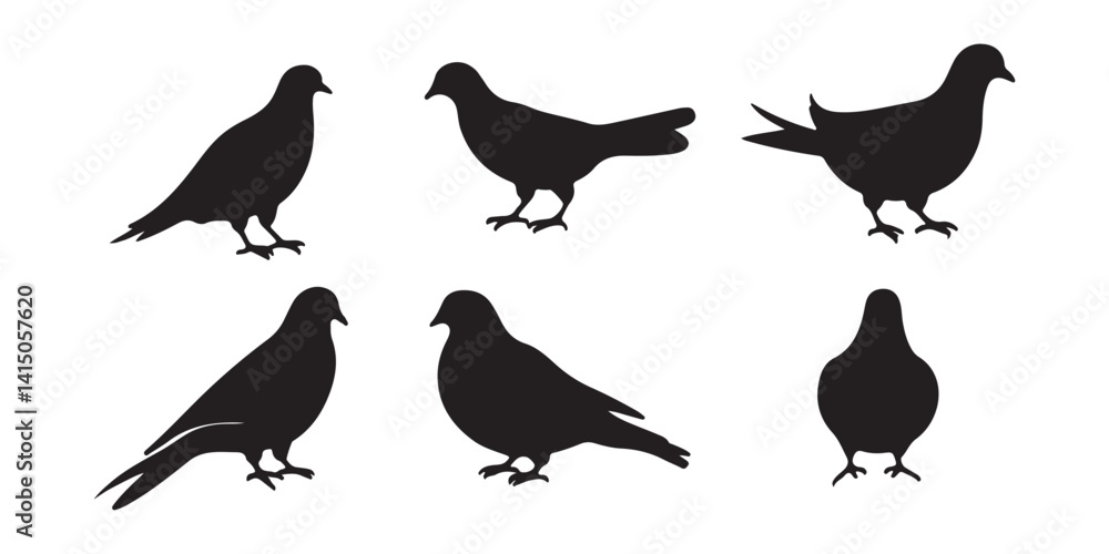 Fototapeta premium Bird Silhouette Vector Set – Black Bird Clipart Illustrations