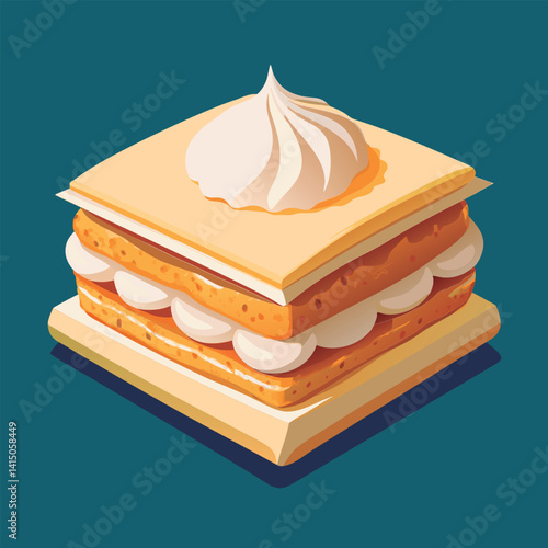Delicious layered cake with whipped cream.