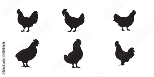 Chicken Silhouette Vector Set – Hen Clipart Farm Animal Graphics