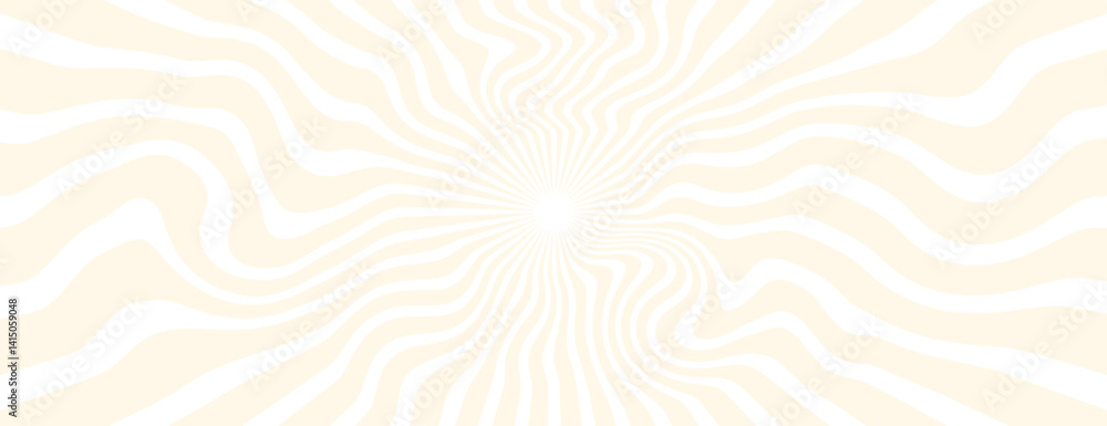 Retro background with wavy lines in cream and white. Cream color creates a soft, swirling texture for a dynamic background. Psychedelic pattern background vector. Yellow background.