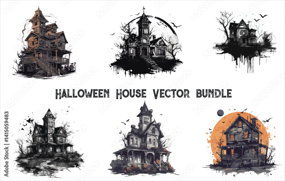 Halloween house vector bundle, Halloween vector bundle, Horror house vector bundle, Horror vector bundle, Halloween Haunted House Set Vector Design.