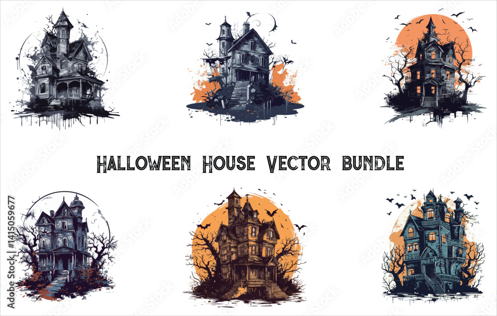 Halloween house vector bundle, Halloween vector bundle, Horror house vector bundle, Horror vector bundle, Halloween Haunted House Set Vector Design.