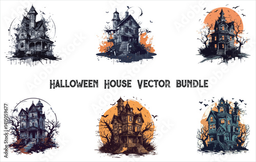 Obraz na płótnie Halloween house vector bundle, Halloween vector bundle, Horror house vector bundle, Horror vector bundle, Halloween Haunted House Set Vector Design. w salonie