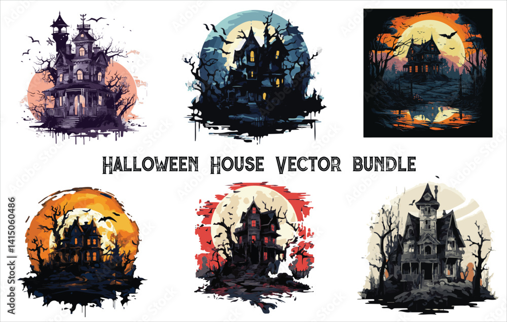 Halloween house vector bundle, Halloween vector bundle, Horror house vector bundle, Horror vector bundle, Halloween Haunted House Set Vector Design.