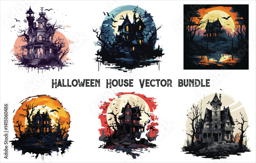Obraz na płótnie Halloween house vector bundle, Halloween vector bundle, Horror house vector bundle, Horror vector bundle, Halloween Haunted House Set Vector Design. w salonie