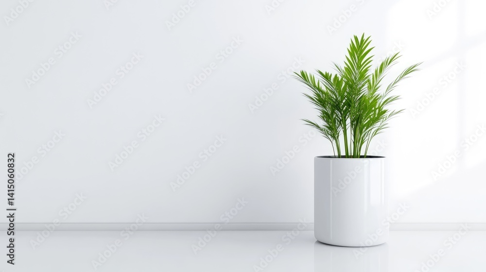 Fototapeta premium Minimalist interior design with a potted plant. A simple, clean room with a single potted plant, perfect for showcasing modern decor or furniture. 