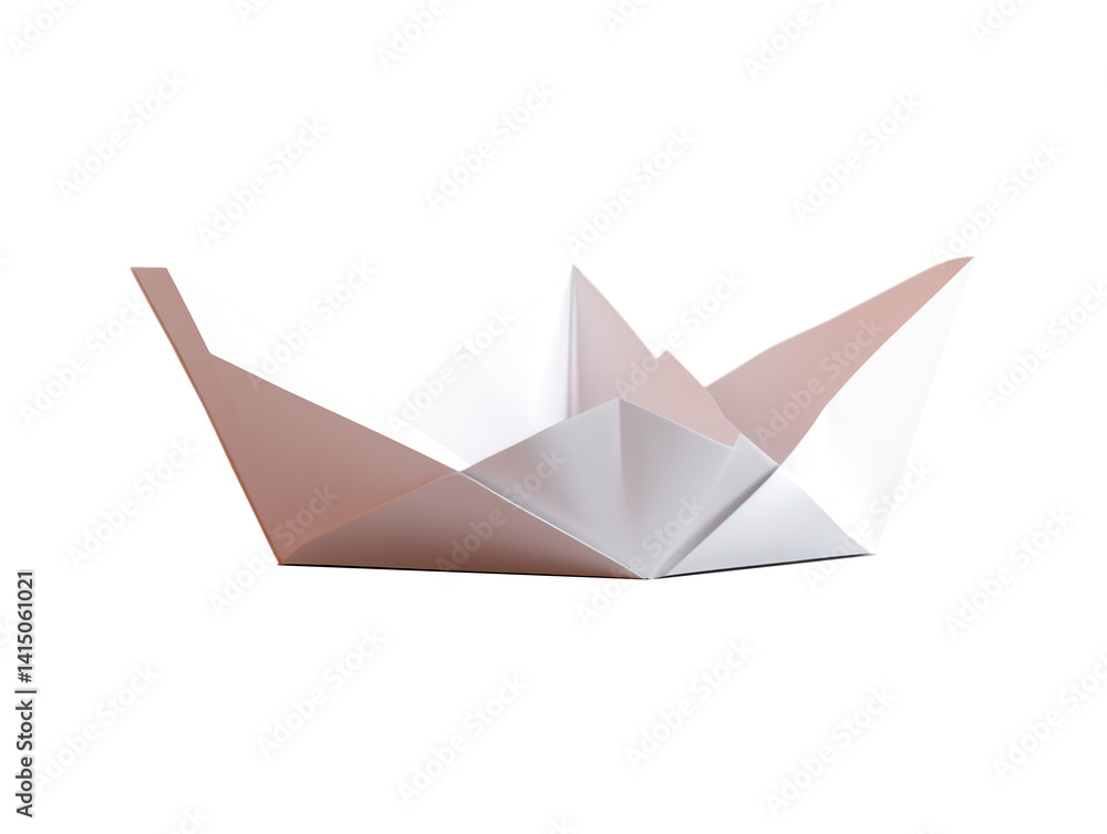 A neatly folded paper boat resting on a reflective water surface. transparent PNG A neatly folded paper boat resting on a reflective water surface. transparent PNG