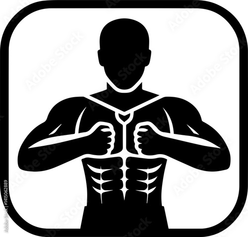 Muscular Man Showing Chest and Abs – Fitness Silhouette Icon