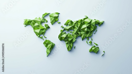 Geometric green world map created from eco-friendly polygons.