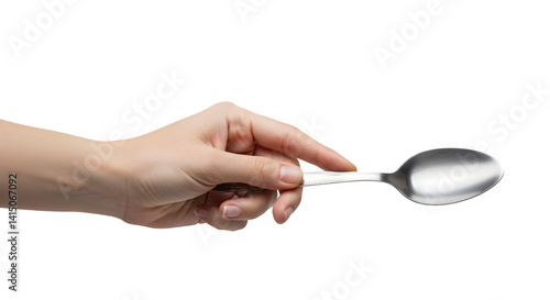 hand holding a spoon, isolated on white background, PNG