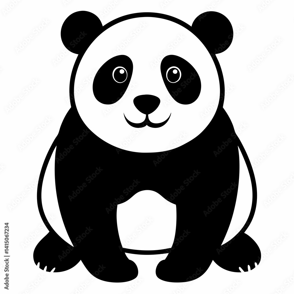 Fototapeta premium Black Panda Outline Illustration