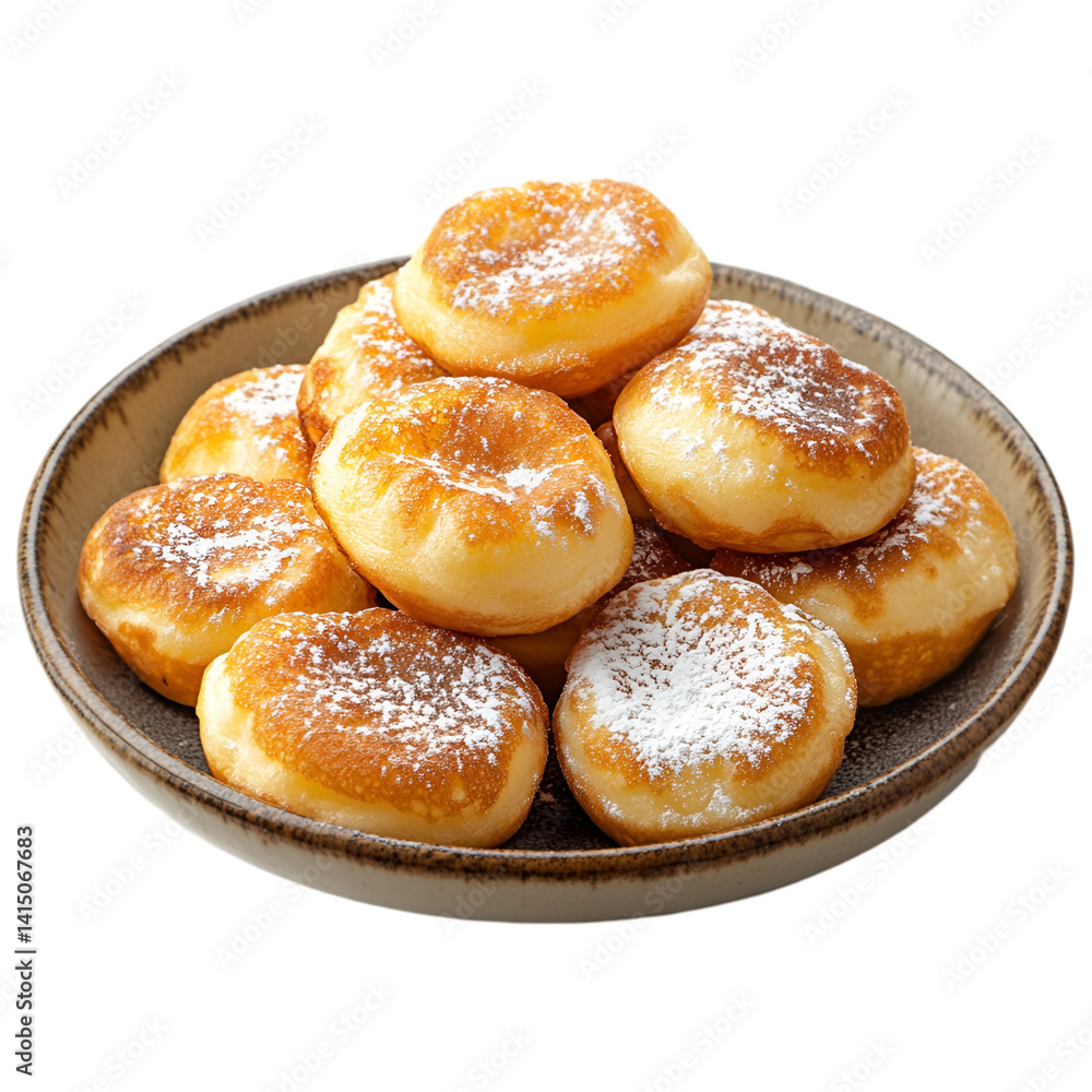 Delicious mini pancakes dusted with powdered sugar in a bowl Delicious mini pancakes dusted with powdered sugar in a bowl
