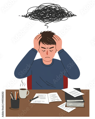 Stressed Man with Hands on Head Feeling Overwhelmed and Anxious