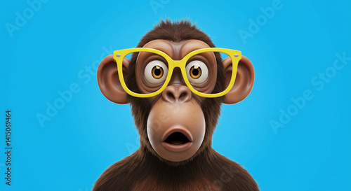 Cartoon chimpanzee with a surprised expression wearing yellow glasses illustration