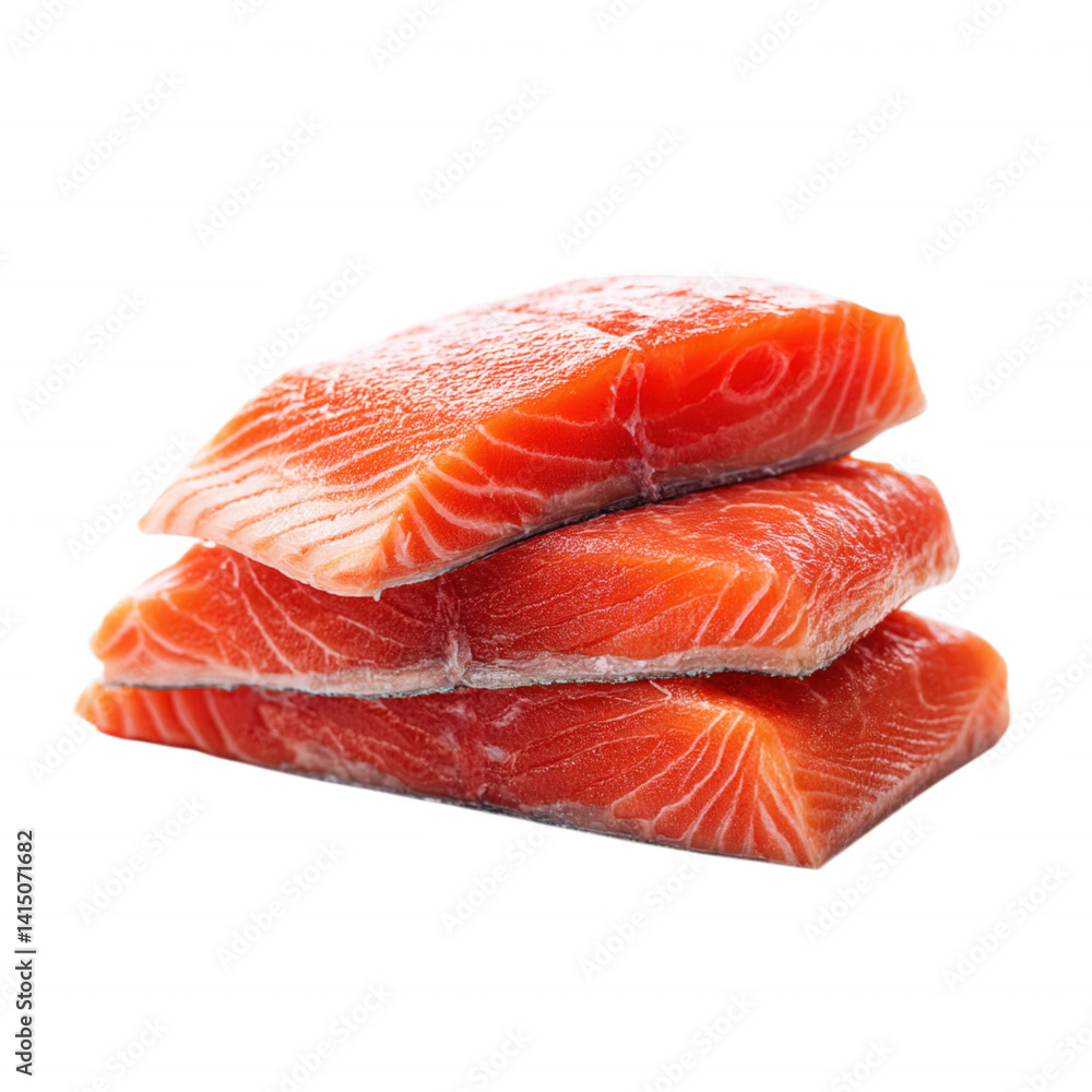 Fresh Stacked Raw Salmon Meat Clean Cut Fillets on Transparent Background Fresh Stacked Raw Salmon Meat Clean Cut Fillets on Transparent Background