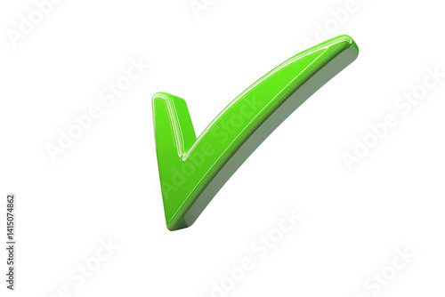 Glossy green checkmark with rounded edges, isolated on a transparent background, indicating correctness
