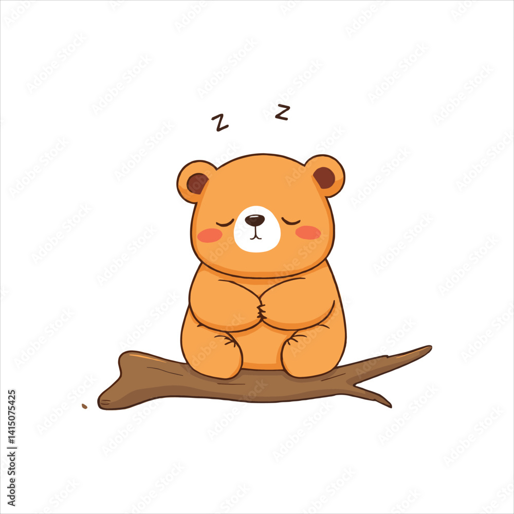 Fototapeta premium cute bear sleeping on a branch isolated on white background