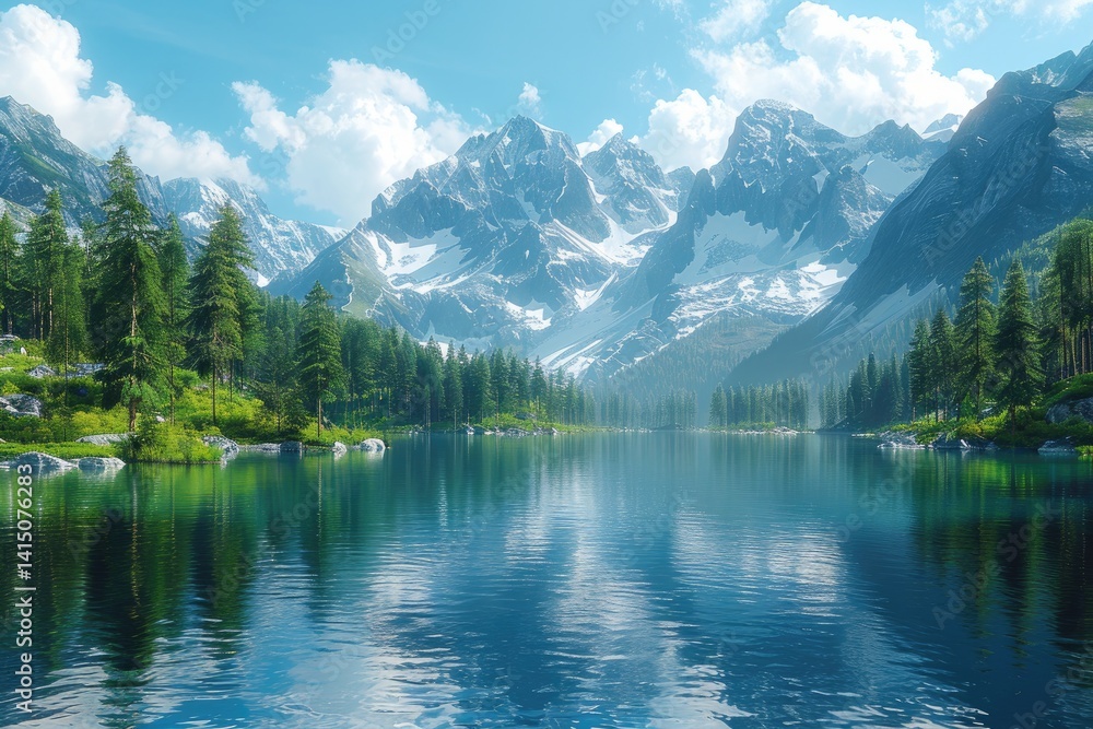 breathtaking mountain range with snow-capped peaks under a clear blue sky