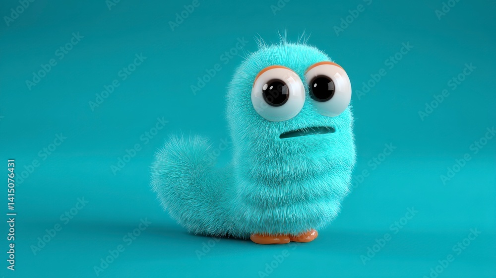 Fototapeta premium Fluffy Blue Creature: A Cute 3D Rendered Cartoon