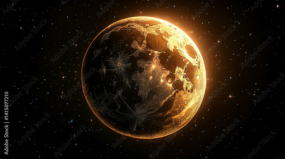 Fototapeta premium Golden moon in cosmic expanse