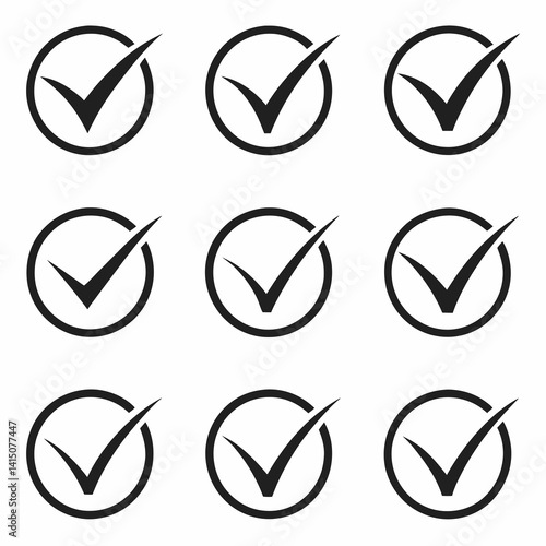 A Collection of Various Check Mark Icons in Black Silhouette Style