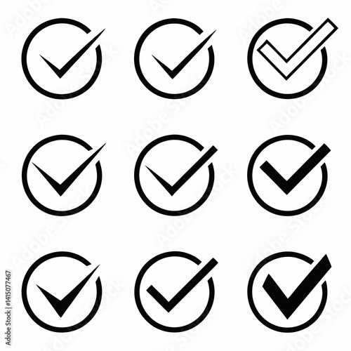 A Collection of Various Check Mark Icons in Black Silhouette Style