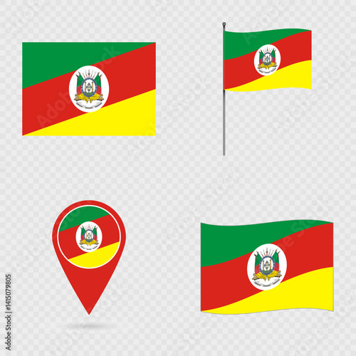 Rio Grande do Sul Flag Set, State of Brazil.
