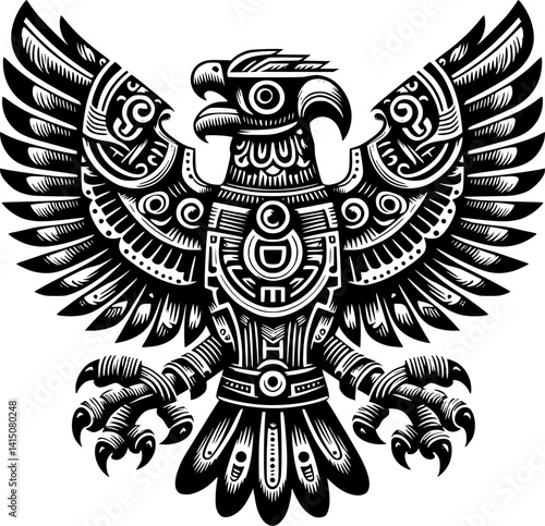 mayan eagle ornamen, mayan eagle tattoo isolated on white	
