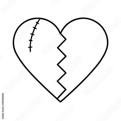 stitched broken heart cute vector